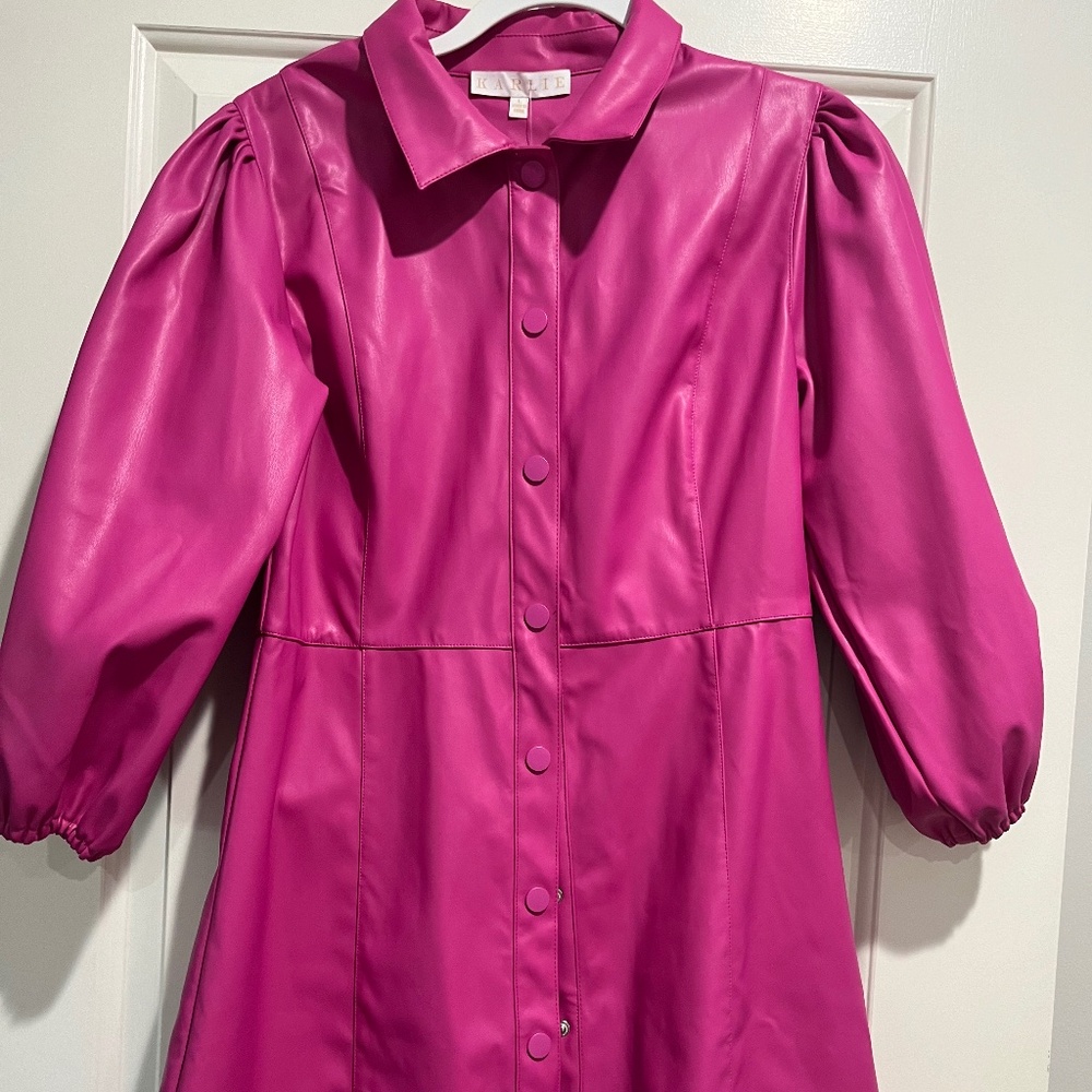 Karlie Leather Shirt Dress - Pink - Sz L
